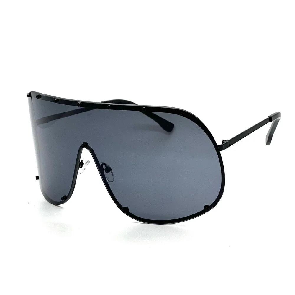 Oversized Shield Sunglasses Rivet Detail‎ Trendy Fashion Statement Visor Shades